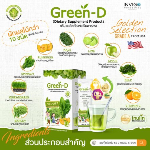 green-d กรีนดี ผงผักชงดื่ม ผงผักเขียว วิตามินผักรวม 4