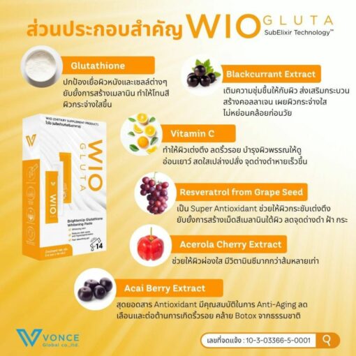 Wio gluta ไวโอ กลูต้าไธโอน วิตามินผิวขาว กลูต้าคลอลาเจน อาหารเสริมลดอายุเซลล์ 7